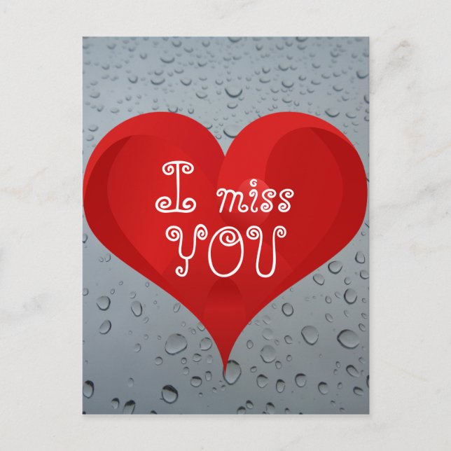 I miss you Water Drops Window Rain Red Heart Postcard (Front)