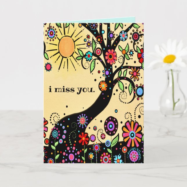 I Miss You Whimsical Colourful Cheerful Tree Card (Small Plant)