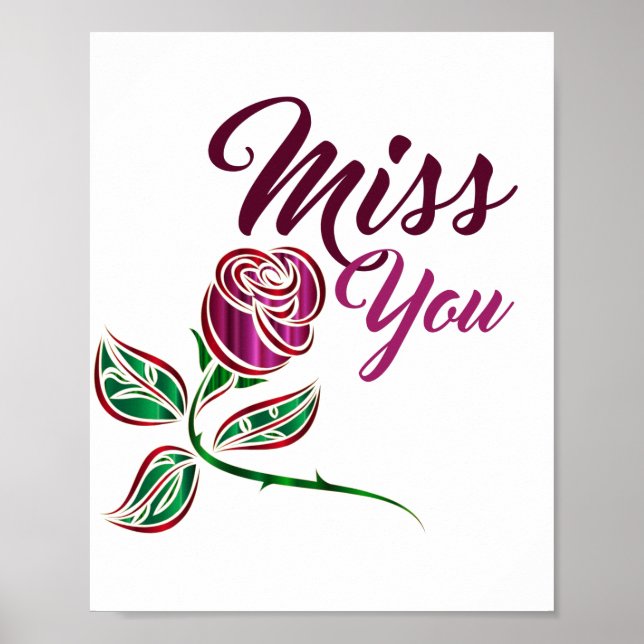 I miss you with beautiful glittery rose poster (Front)