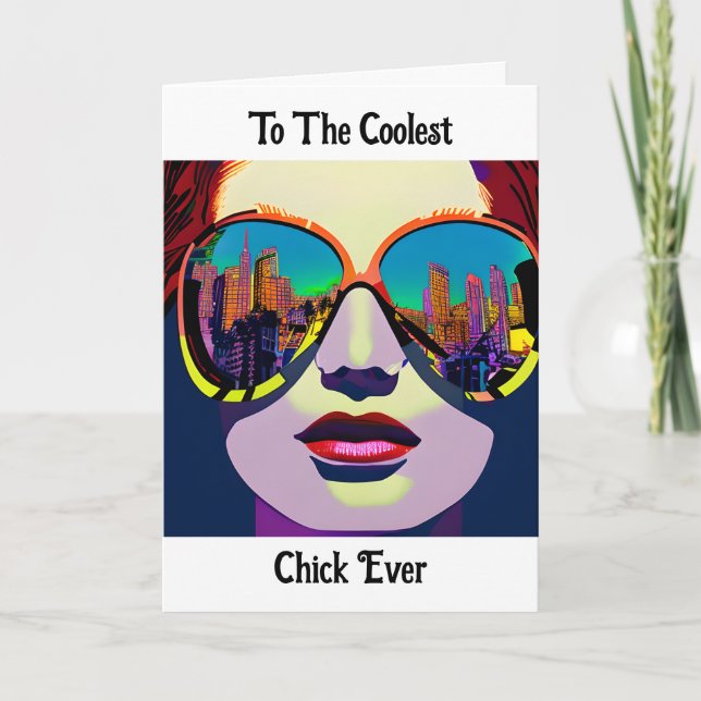 I Miss You | Woman in Sunglasses City Reflection  Card (Front)