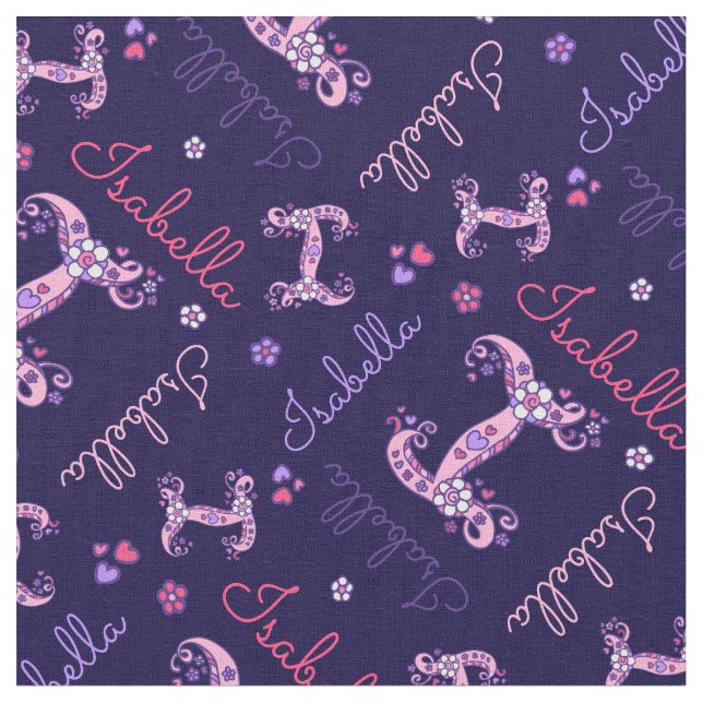 I monogram and personalised name Isabella fabric (Close Up)