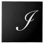 I Monogram Initial White on Black Ceramic Tile<br><div class="desc">Classic White Letter Monogram on Black Background,  I</div>