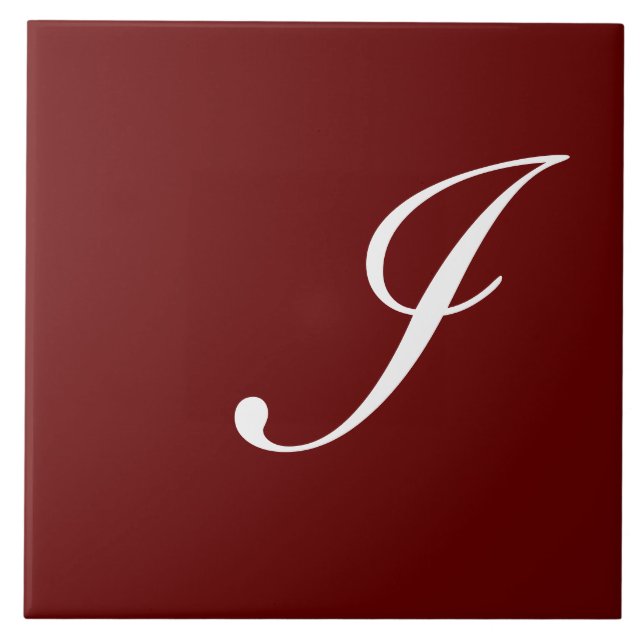 I Monogram Initial White on Maroon Ceramic Tile (Front)