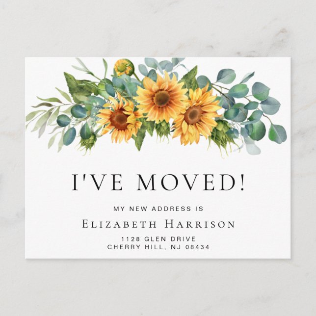 I Moved Sunflower Eucalyptus Moving Announcement Postcard (Front)