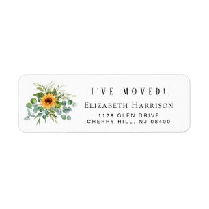 I Moved Sunflower Eucalyptus Return Address Label