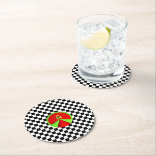 I Need A Break Black White Checks Round Paper Coaster