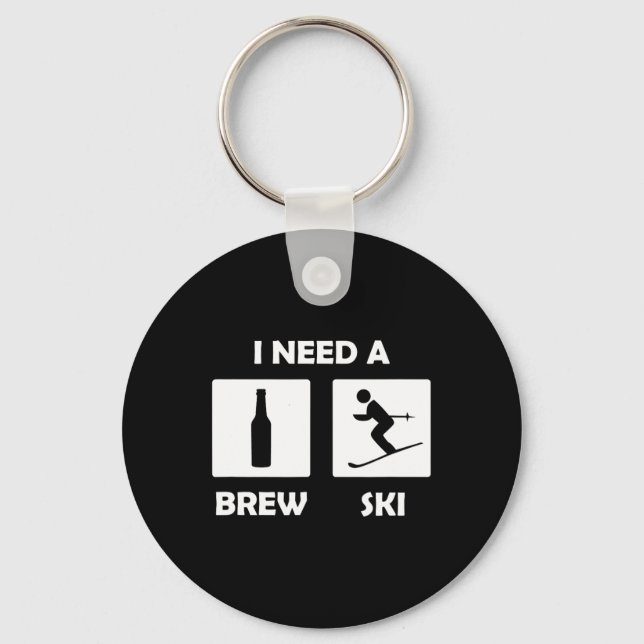 I Need A Brewski Funny Beer Drinking Skier Ski Vac Key Ring (Front)