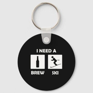 I Need A Brewski Funny Beer Drinking Skier Ski Vac Key Ring