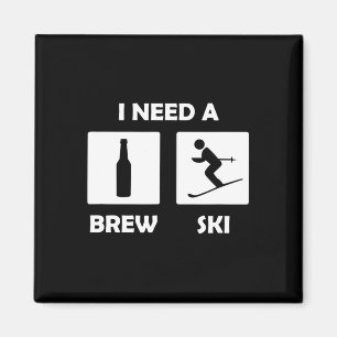 I Need A Brewski Funny Beer Drinking Skier Ski Vac Magnet