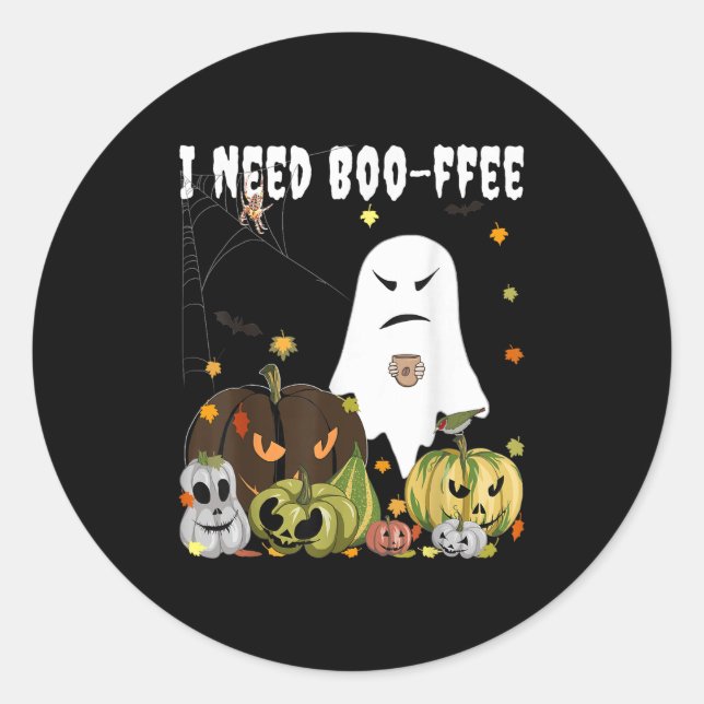 I Need Boo-ffee Ghost Jack-o-lantern Coffee Lover  Classic Round Sticker (Front)