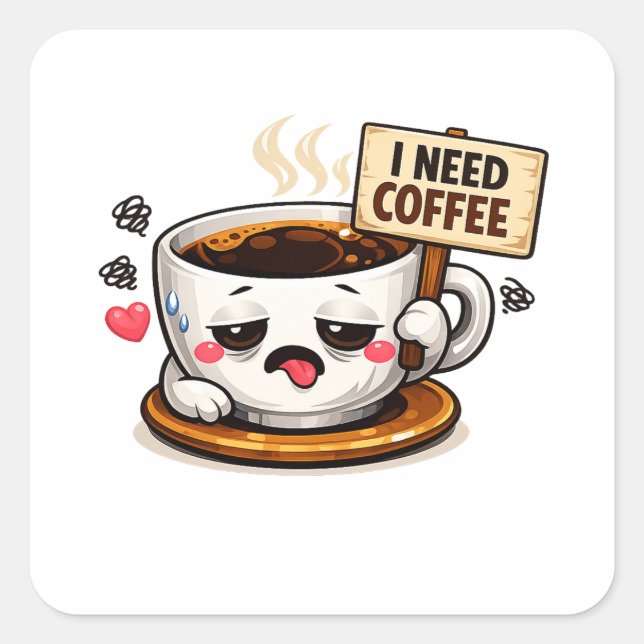 I Need Coffee Funny Quote | Coffee Lover Humour Square Sticker (Front)