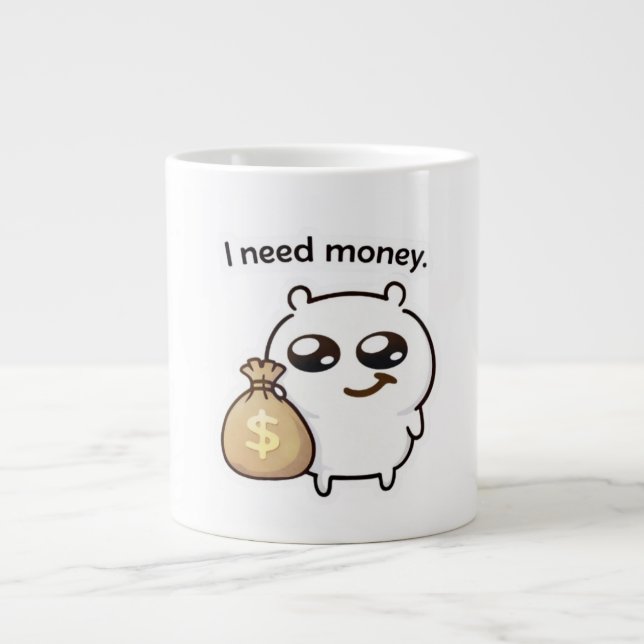 I Need Money Meme Sticker – Funny Relatable Cute Large Coffee Mug (Front)