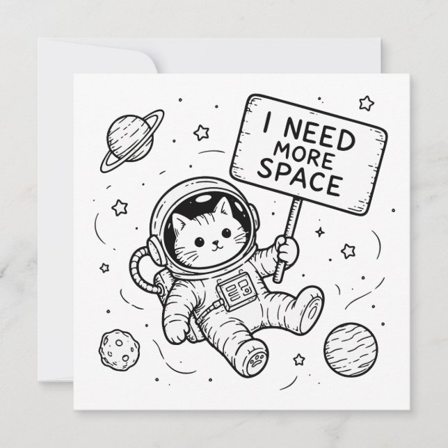 I Need More Space Funny Cat Astronaut Invitation (Front)