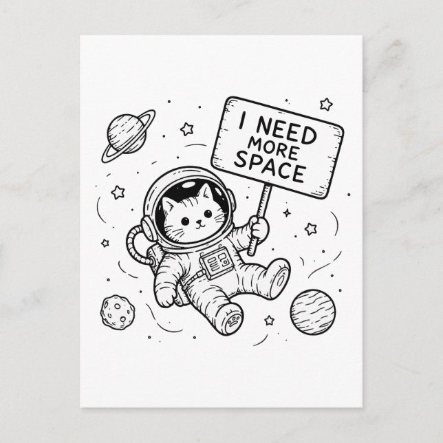 I Need More Space Funny Cat Astronaut Postcard (Front)