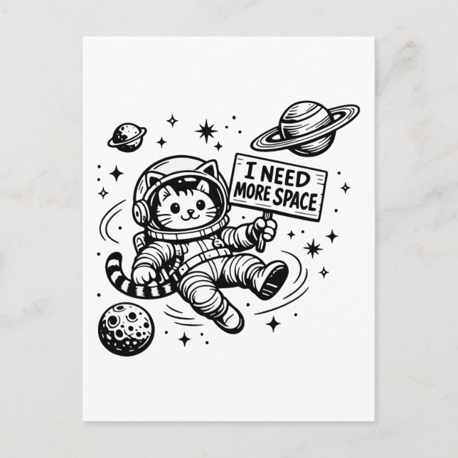 I Need More Space Funny Cat Astronaut Postcard (Front)
