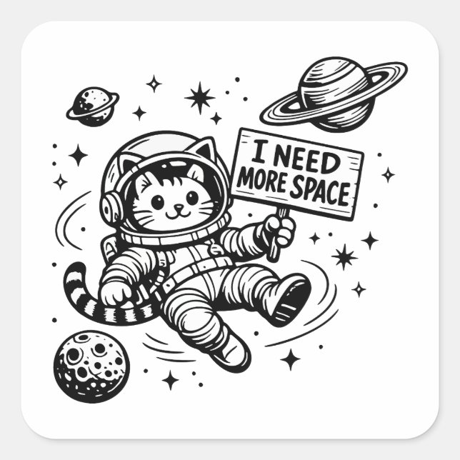 I Need More Space Funny Cat Astronaut Square Sticker (Front)