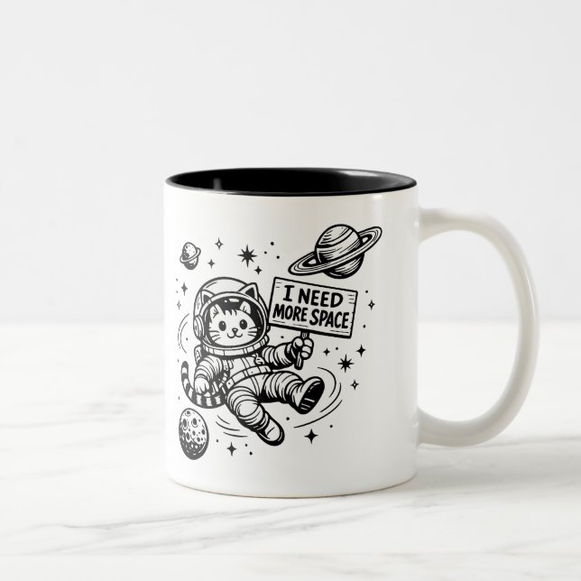 I Need More Space Funny Cat Astronaut Two-Tone Coffee Mug (Right)