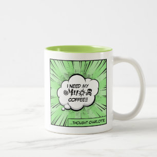 I Need My Coffee: Funny Caffeine Comic Pop Art Two-Tone Coffee Mug