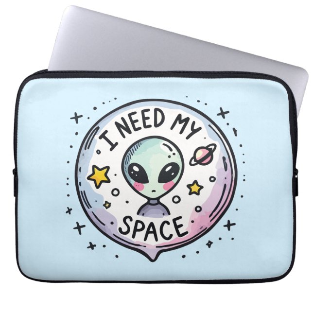 I Need My Space Cute Alien Laptop Sleeve (Front)
