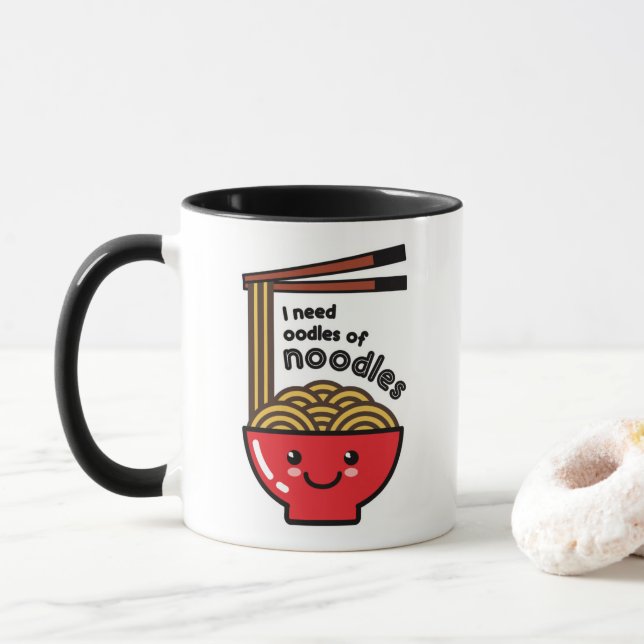 "I Need Noodles" Kawaii Ramen Bowl & Chopstick Mug (With Donut)