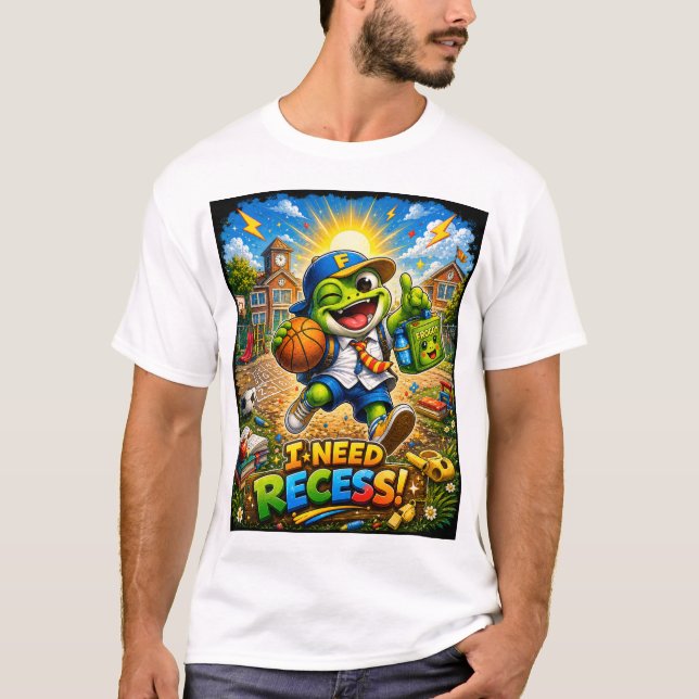 I Need Recess – Funny Frog School T-Shirt (Front)