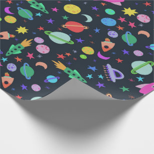 I Need Some Space UFO Planets Rocket Pattern Colou Wrapping Paper