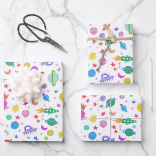 I Need Some Space UFO Rocket Planet Pattern Cute  Wrapping Paper Sheet