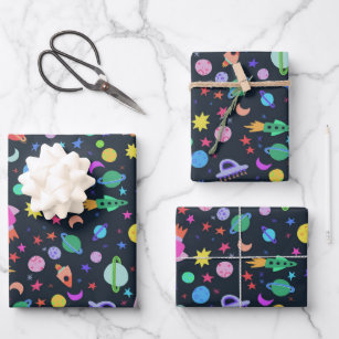 I Need Some Space UFO Rocket Planet Pattern Cute  Wrapping Paper Sheet