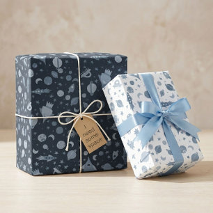 I Need Some Space UFO Rocket Planet Pattern Cute Wrapping Paper Sheet