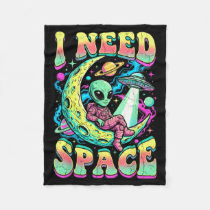 I Need Space Astronomy Alien Retro Fleece Blanket