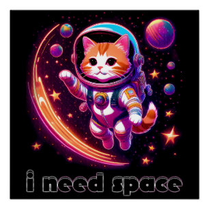 I Need Space Cat Poster