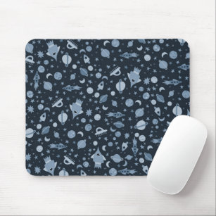 I Need Space Rocketship UFO Pattern Deep Blue Mouse Pad