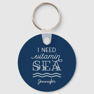 I Need Vitamin Sea Custom Navy Button Keychain