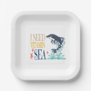 I Need Vitamin Sea Funny Orca Dolphin Summer Paper Plate