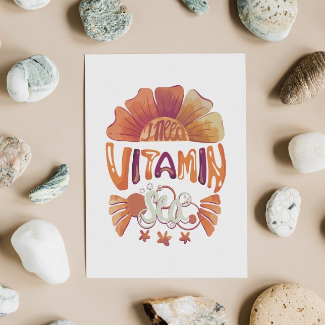 I Need Vitamin Sea: Hand-Lettered Sunset Escape Holiday Card (Creator Uploaded)