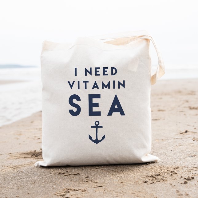 I Need Vitamin Sea Navy Anchor Quote Tote Bag (Creator Uploaded)
