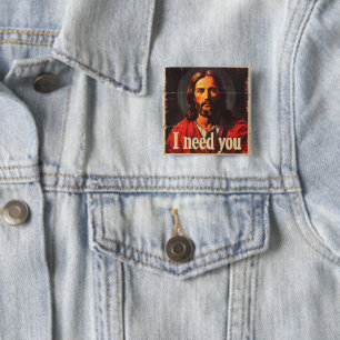 I Need You Christ Vintage 15 Cm Square Badge