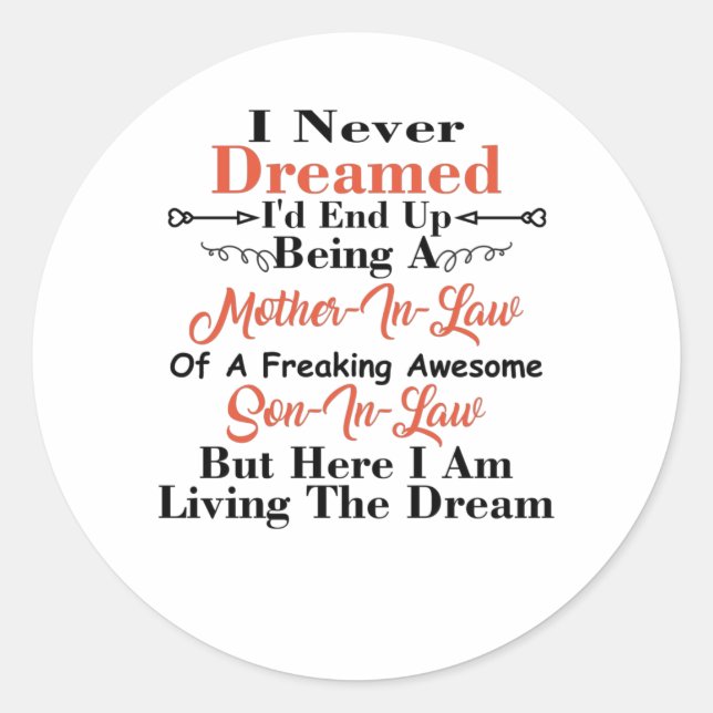 I Never Dreamed I'd End Up Being A Mother In Law Classic Round Sticker (Front)