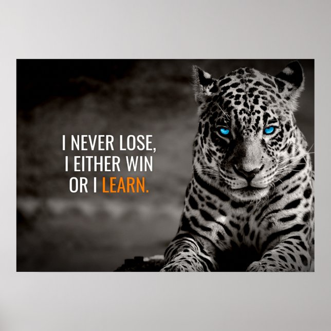 I never Lose Motivational Quote Leopard Poster (Front)