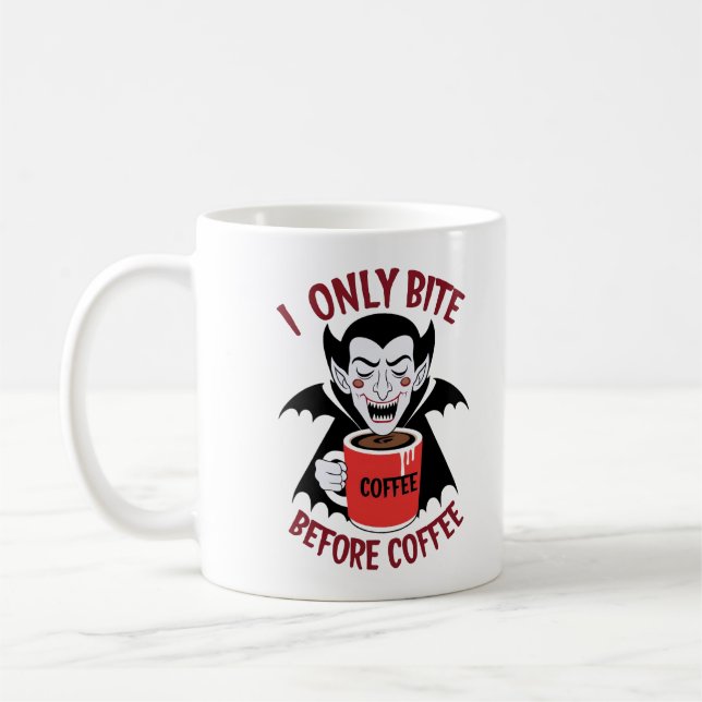 I Only Bite Before Coffee Coffee Mug (Left)