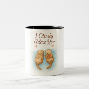 I Otterly Adore You – Cute Watercolor Otter Love Two-Tone Coffee Mug