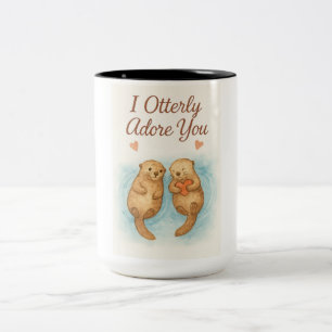 I Otterly Adore You – Cute Watercolor Otter Love Two-Tone Coffee Mug