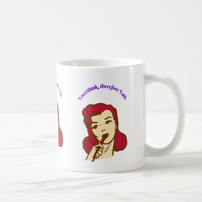 I Overthink, Therefore I Am – Retro Pop Girl Illus Coffee Mug (Right)