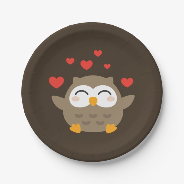 I Owl You Illustration Paper Plate (Front)