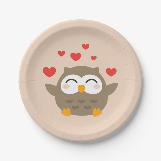 I Owl You Illustration Paper Plate (Front)