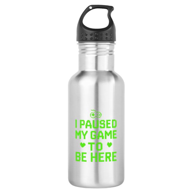 I Paused My Game Neon Pixel Art 532 Ml Water Bottle (Front)