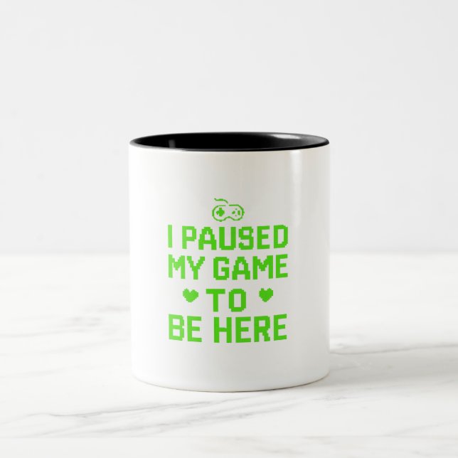 I Paused My Game Neon Pixel Art Two-Tone Coffee Mug (Center)