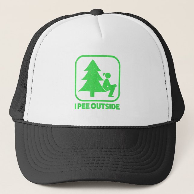 I Pee Outside Girl Sign Funny Camping Hiking Outdo Trucker Hat (Front)