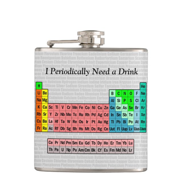 I Periodically Need a Drink; Periodic Table Hip Flask (Front)