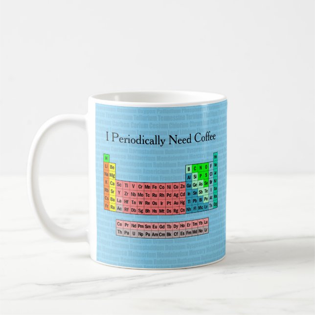 I Periodically Need Coffee- Periodic Table Coffee Mug (Left)